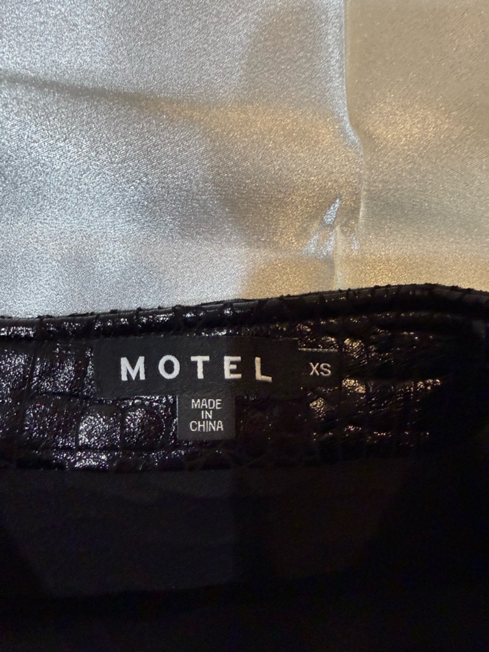 Motel  Shiny Black Faux Croc Mini Skirt with Side Slit - Picture 2 of 6